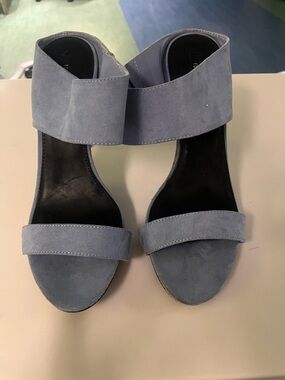 Forever 21 Light Blue Suede Open-Toe Block Heel Sandals